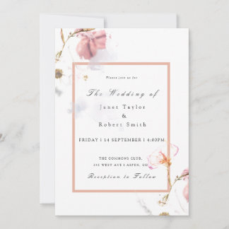 Delicate Bouquet with Pink Border Wedding Invitation