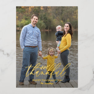 Delicate Branch Foil Photo Thanksgiving Postcard