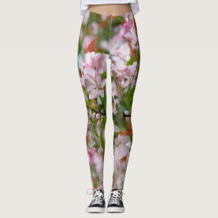 Delicate branch with flowers apple tree leggings