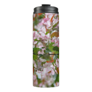 Delicate branch with flowers apple tree thermal tumbler