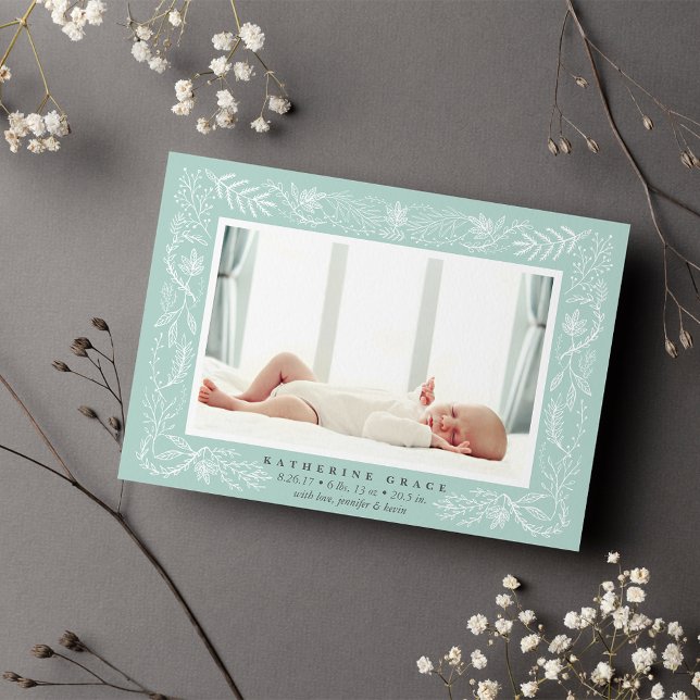 Delicate Branches Birth Announcement | Mint (Creator Uploaded)