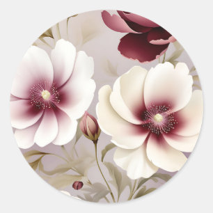 Delicate Burgundy Botanical Floral Classic Round Sticker