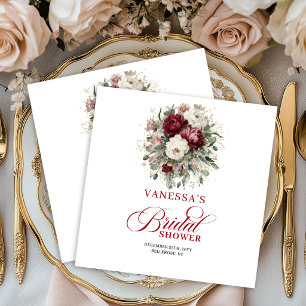 Delicate Burgundy Floral Bridal Shower Napkins