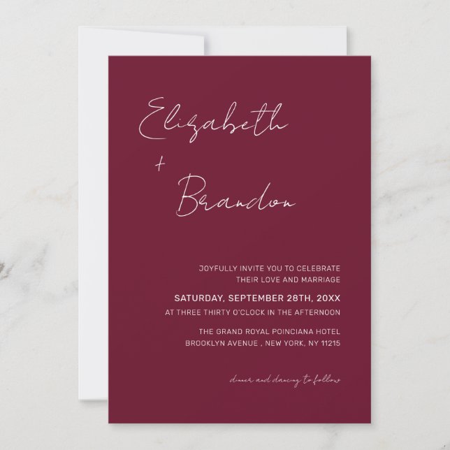 Delicate Burgundy Red QR Code RSVP Wedding Photo Invitation (Front)
