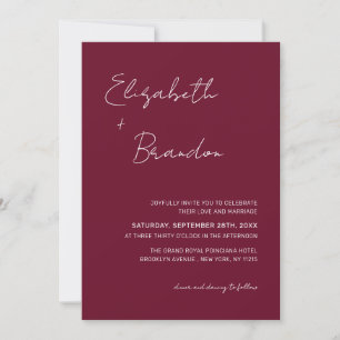 Delicate Burgundy Red QR Code RSVP Wedding Photo Invitation