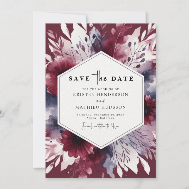 Delicate Burgundy Wedding Save The Date (Front)