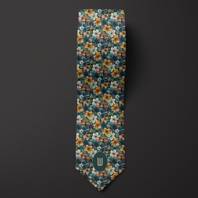 Delicate Burnt Orange and Green Floral Tie (Creator Uploaded)
