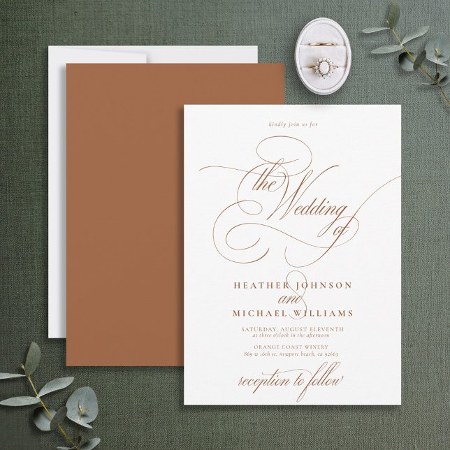 Delicate Burnt Orange Modern Calligraphy Classic Invitation (Creator Uploaded)