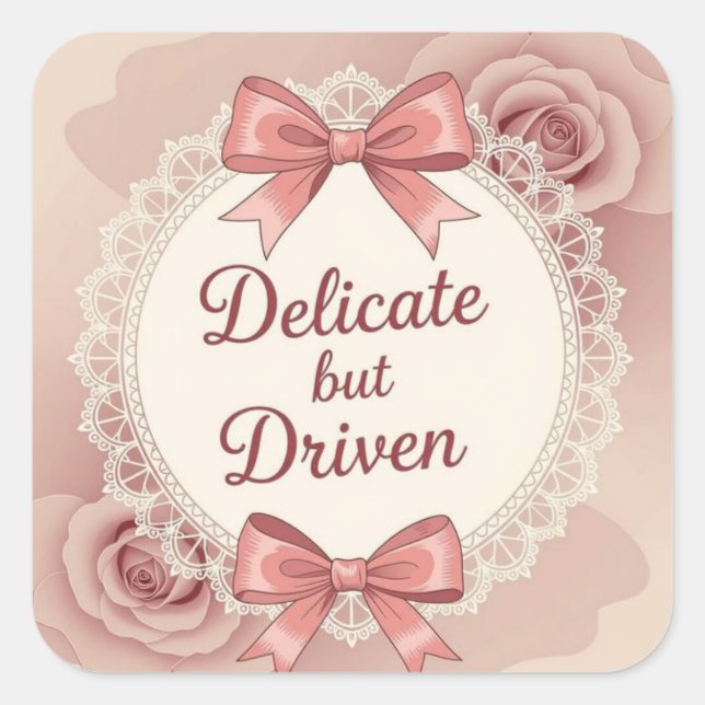 Delicate but driven boss babe square sticker (Front)