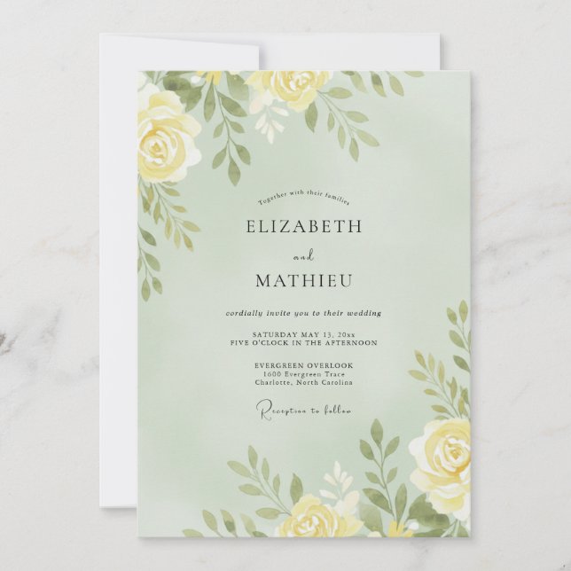 Delicate Butter Yellow Leafy Wedding Invitation (Front)
