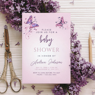 Delicate Butterflies Girl Chic Baby Shower Party Invitation