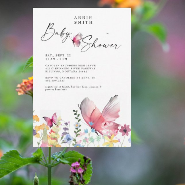 Delicate Butterflies & Wildflowers Baby Shower Invitation (Creator Uploaded)