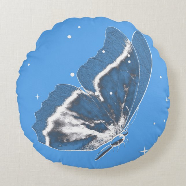 Delicate Butterfly in Blue Round Pillow (Front)
