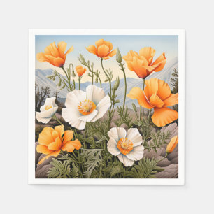 Delicate California Poppy Floral Napkin