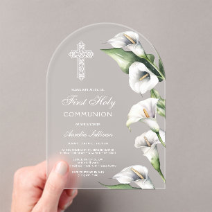 Delicate Calla Lilies Arch First Communion Acrylic Invitations