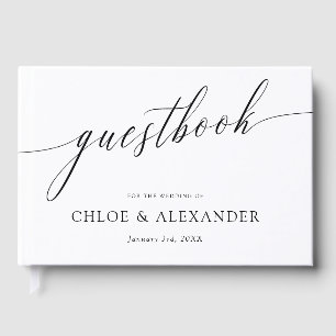 Delicate Calligraphy Black & White Wedding Guest Book