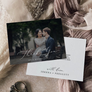 Delicate Calligraphy Dark Photo Overlay Thank You Card