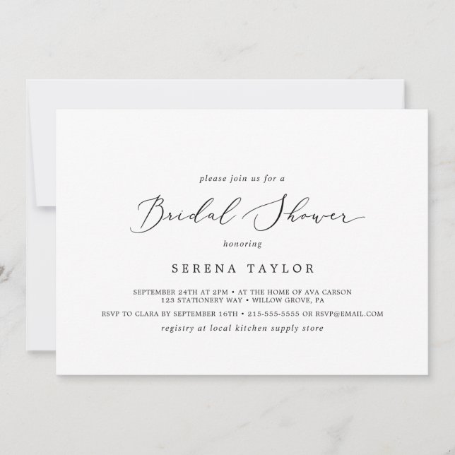 Delicate Calligraphy Horizontal Bridal Shower Invitation (Front)