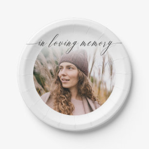 Delicate Calligraphy In Loving Memory Photo  Paper Plate
