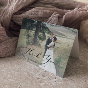 Delicate Calligraphy Light Photo Overlay Thank You Card