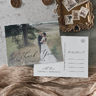 Delicate Calligraphy Light Photo Overlay Thank You Postcard