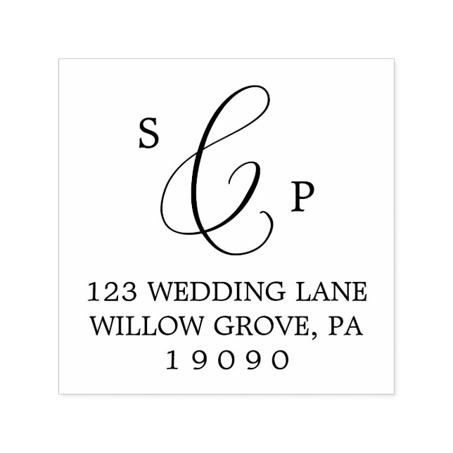 Delicate Calligraphy Monogram Wedding Self-inking Stamp (Design)