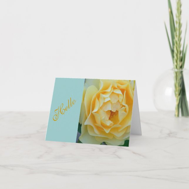 "DELICATE CANDLE-LIGHT YELLOW ROSE/HELLO" CARD (Front)
