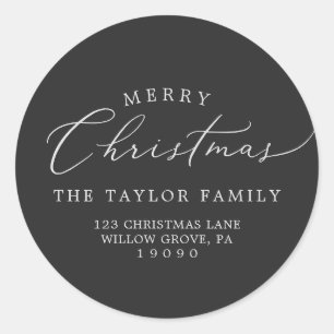 Delicate Charcoal Christmas Return Address Classic Round Sticker
