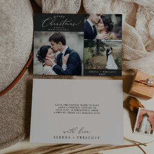 Delicate Charcoal Christmas Wedding Thank You Holi Holiday Card