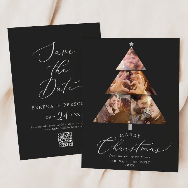 Delicate Charcoal Marry Christmas Tree Holiday Save The Date (Creator Uploaded)