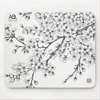Delicate Cherry Blossom Art in Monochrome Mouse Pad