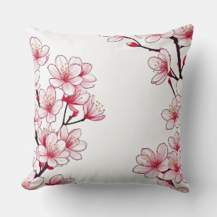 Delicate Cherry Blossom Border - Pink Floral Cushion