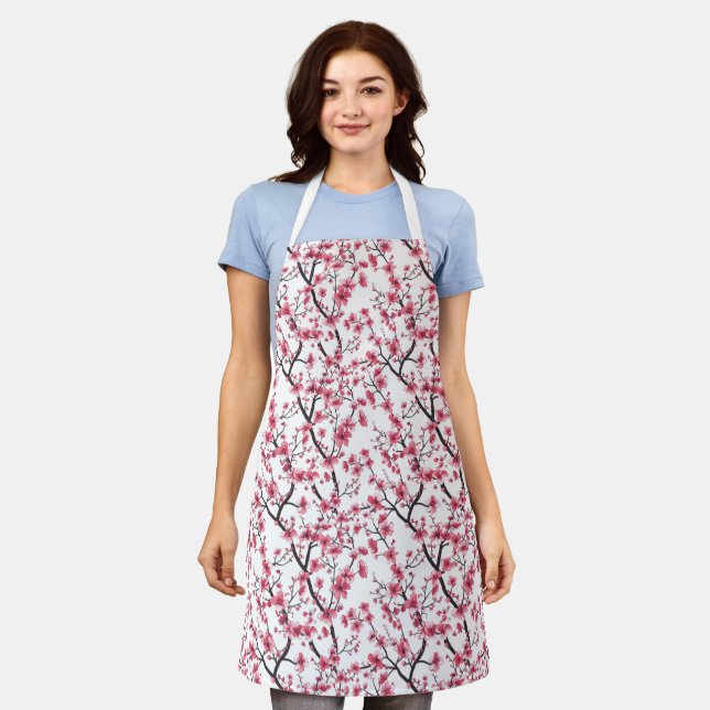 Delicate Cherry Blossom Pattern Apron (Worn)