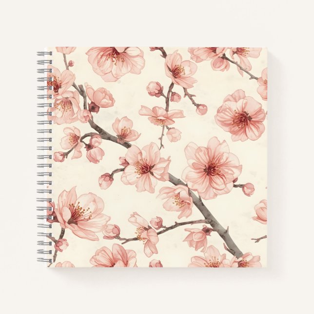 Delicate Cherry Blossom Seamless Floral Notebook (Front)