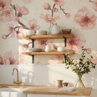 Delicate Cherry Blossom Seamless Floral Wallpaper