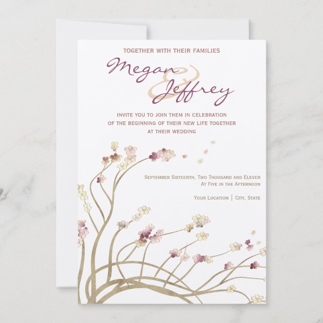 Delicate Cherry Blossom Wedding Invitation (Front)