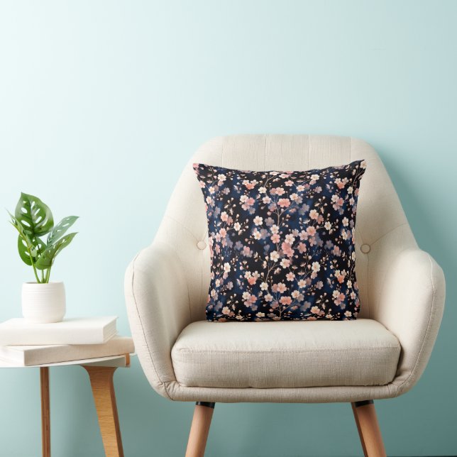 Delicate Cherry Blossoms with Gold on Navy Cushion (Chair)