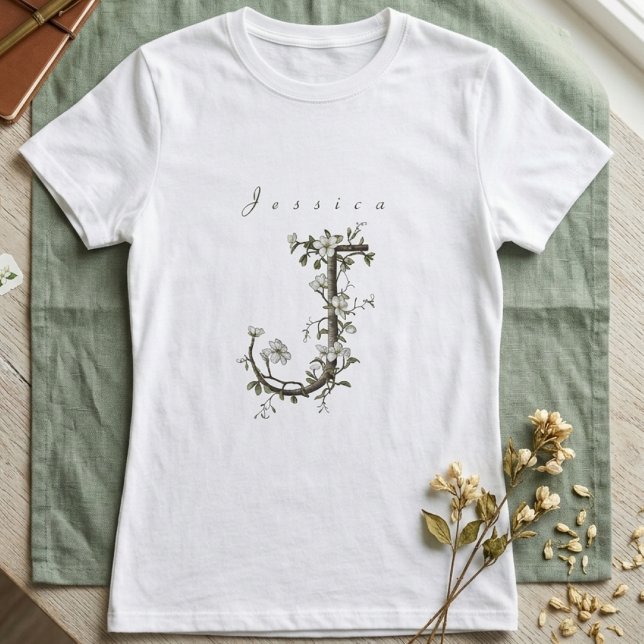Delicate & Chic "J": Muted Jasmine Monogram T-Shirt (Creator Uploaded)