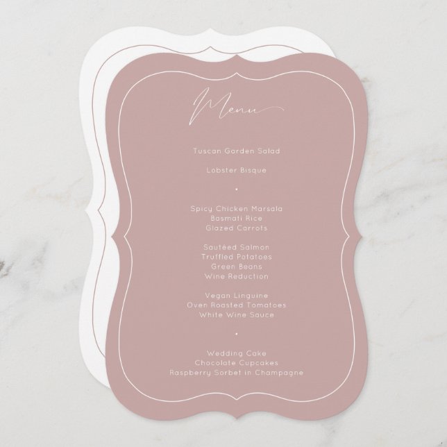 Delicate Classic Dusty Rose Calligraphy Wedding  Menu (Front/Back)