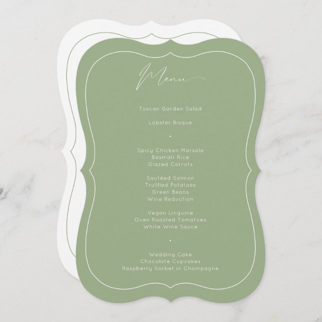 Delicate Classic Sage Green Calligraphy Wedding Menu (Front/Back)
