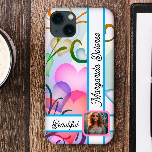 Delicate colourful hearts, custom photo & name Case-Mate iPhone case (Creator Uploaded)
