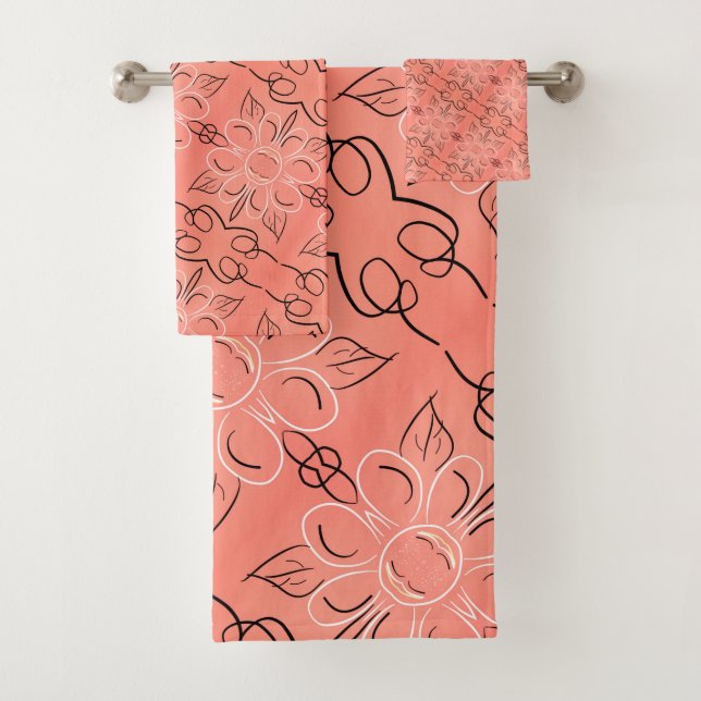 Delicate coral Floral Towel Set (Insitu)