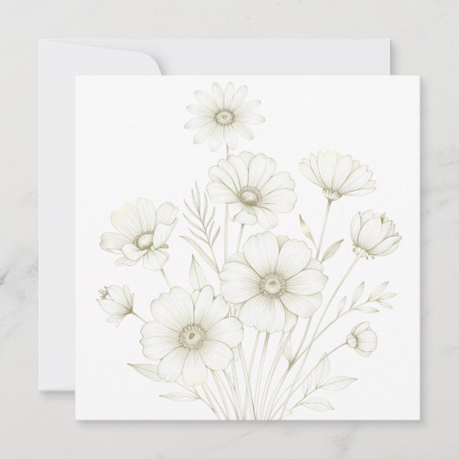 Delicate Cosmos Bouquet Line Art Grace Invitation (Front)