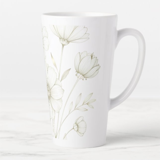 Delicate Cosmos Bouquet Line Art Grace Latte Mug (Right)
