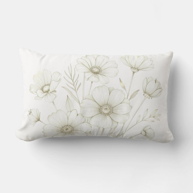 Delicate Cosmos Bouquet Line Art Grace Lumbar Cushion (Front)