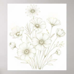 Delicate Cosmos Bouquet Line Art Grace Poster
