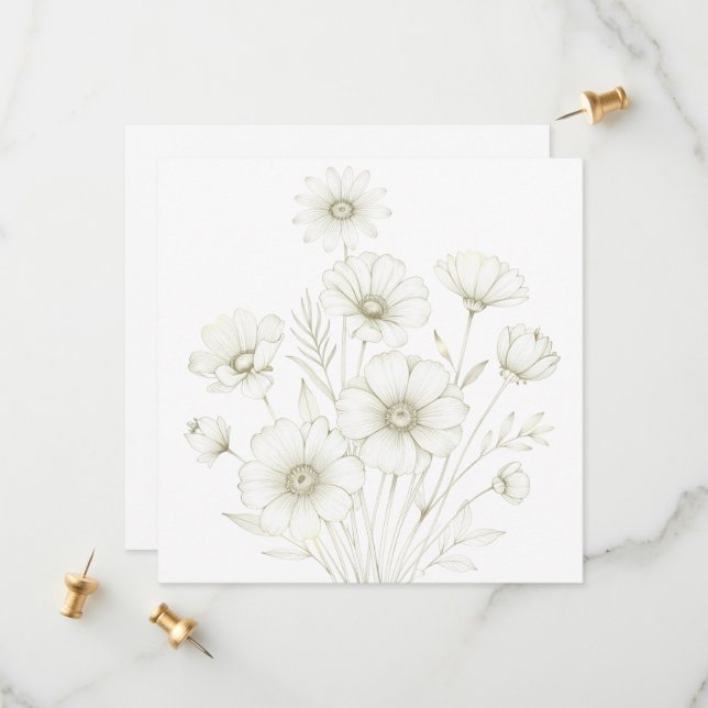Delicate Cosmos Bouquet Line Art Grace Save The Date (Front/Back In Situ)