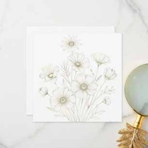 Delicate Cosmos Bouquet Line Art Grace Thank You Card