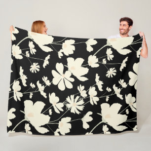 Delicate cosmos flower cream beige black warm dorm fleece blanket