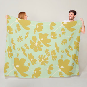 Delicate cosmos flowers gold beige green warm dorm fleece blanket